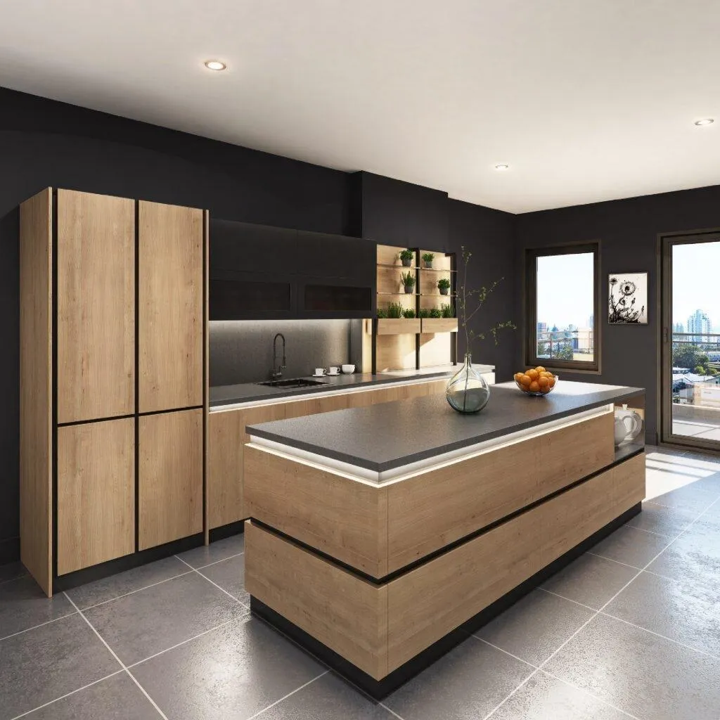 black kitchen cabinets with contrasting light kitchenware