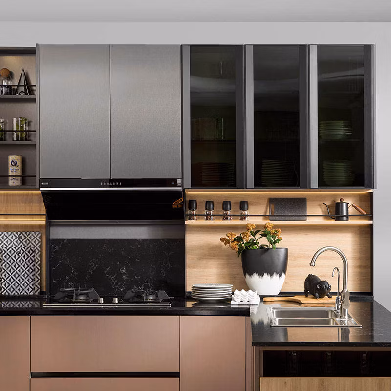 wholesale two tone double sink modular lacquer ready made kitchen cabinets